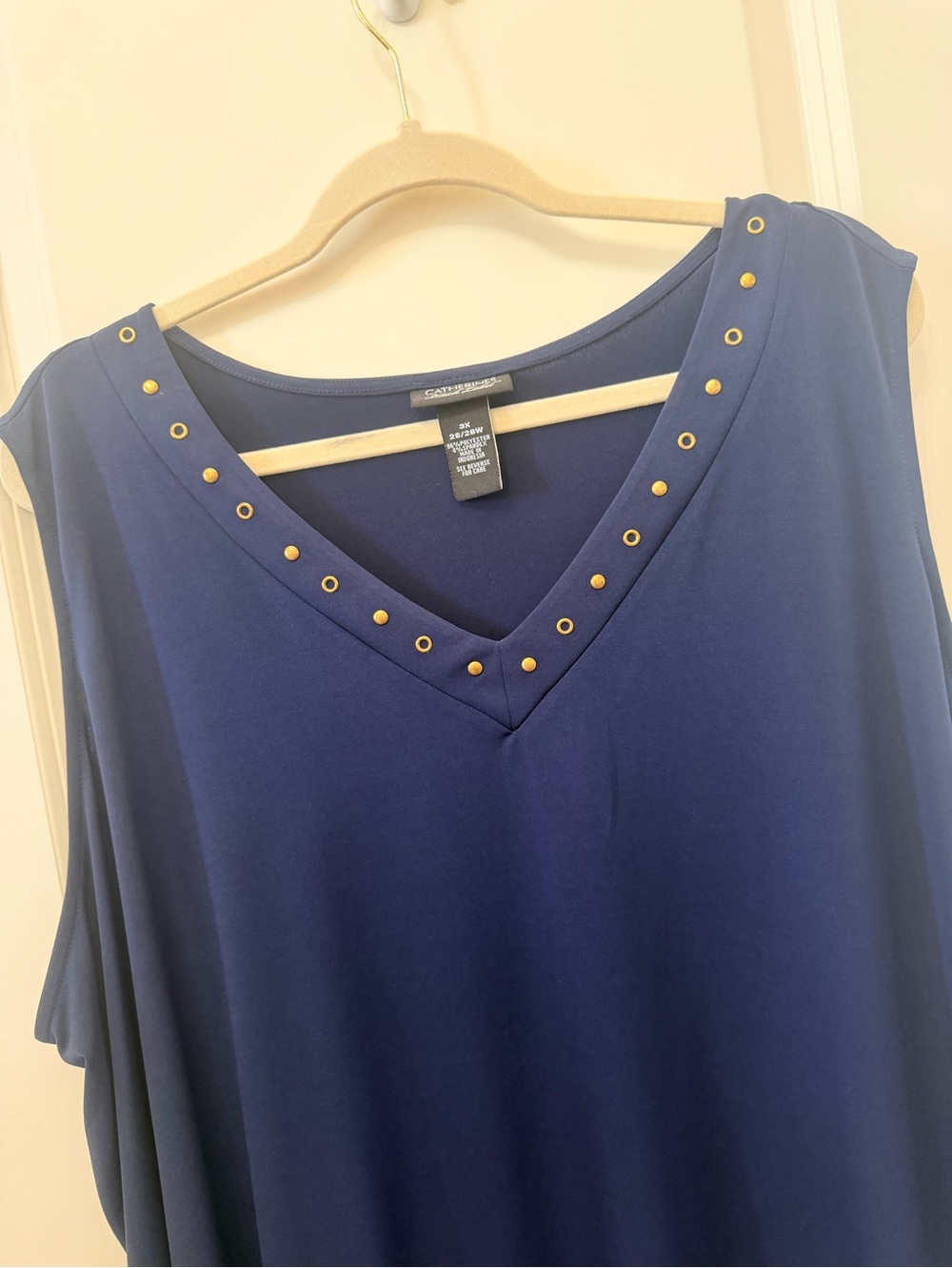 Catherines Navy V-Neck Sleeveless Tunic with Gold Studs